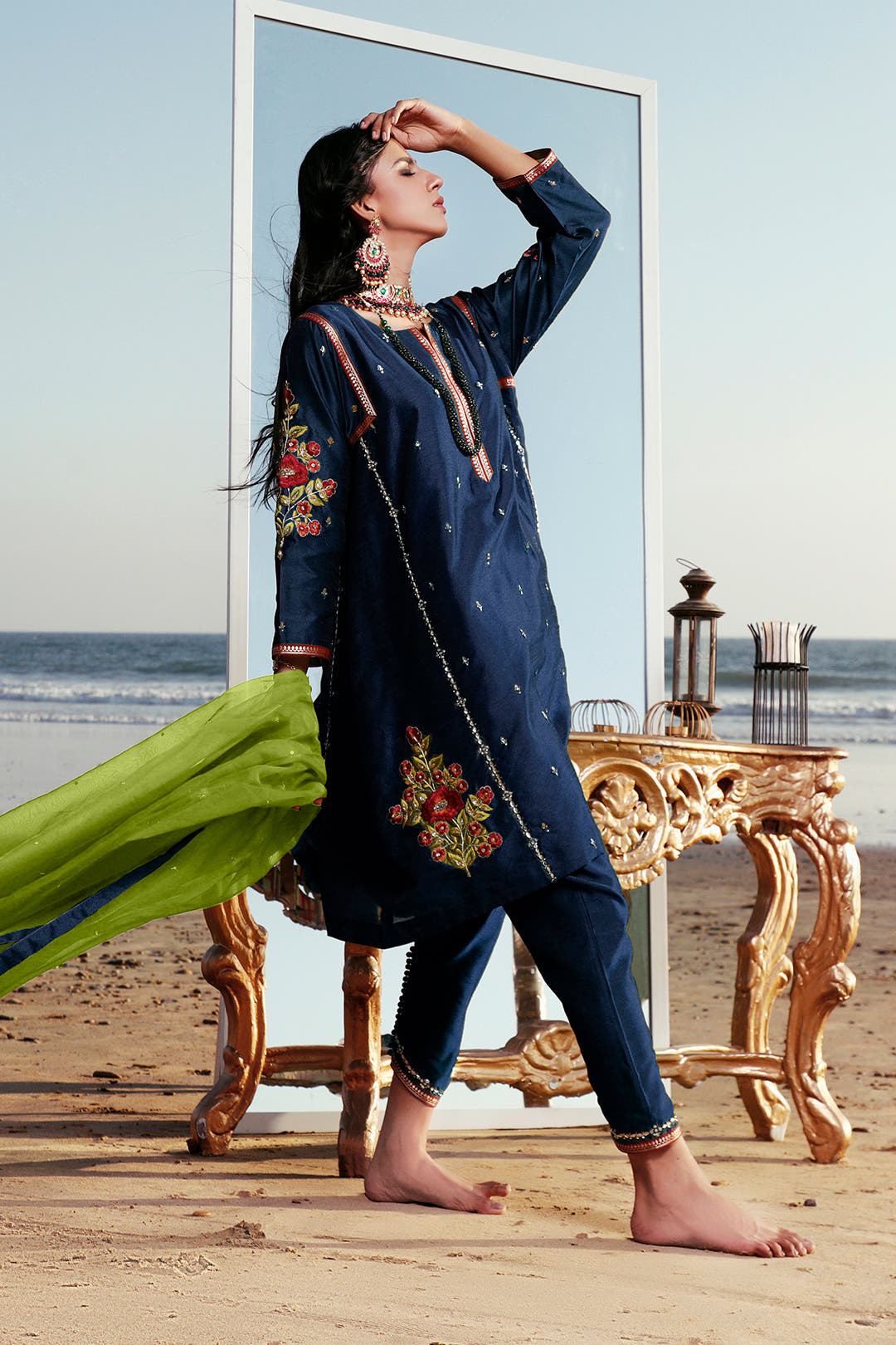 SANA'S red embroidered raw silk suit Pakistan Eid