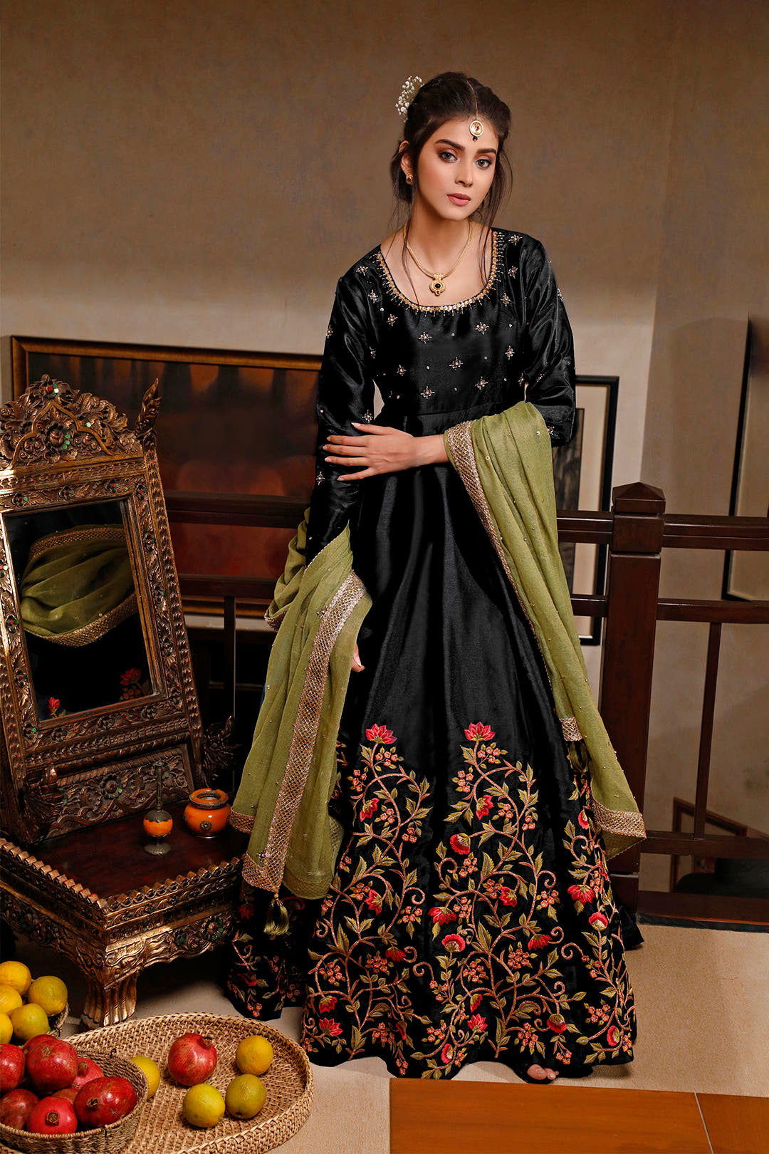 SANA'S red embroidered maxi dress Pakistan Eid