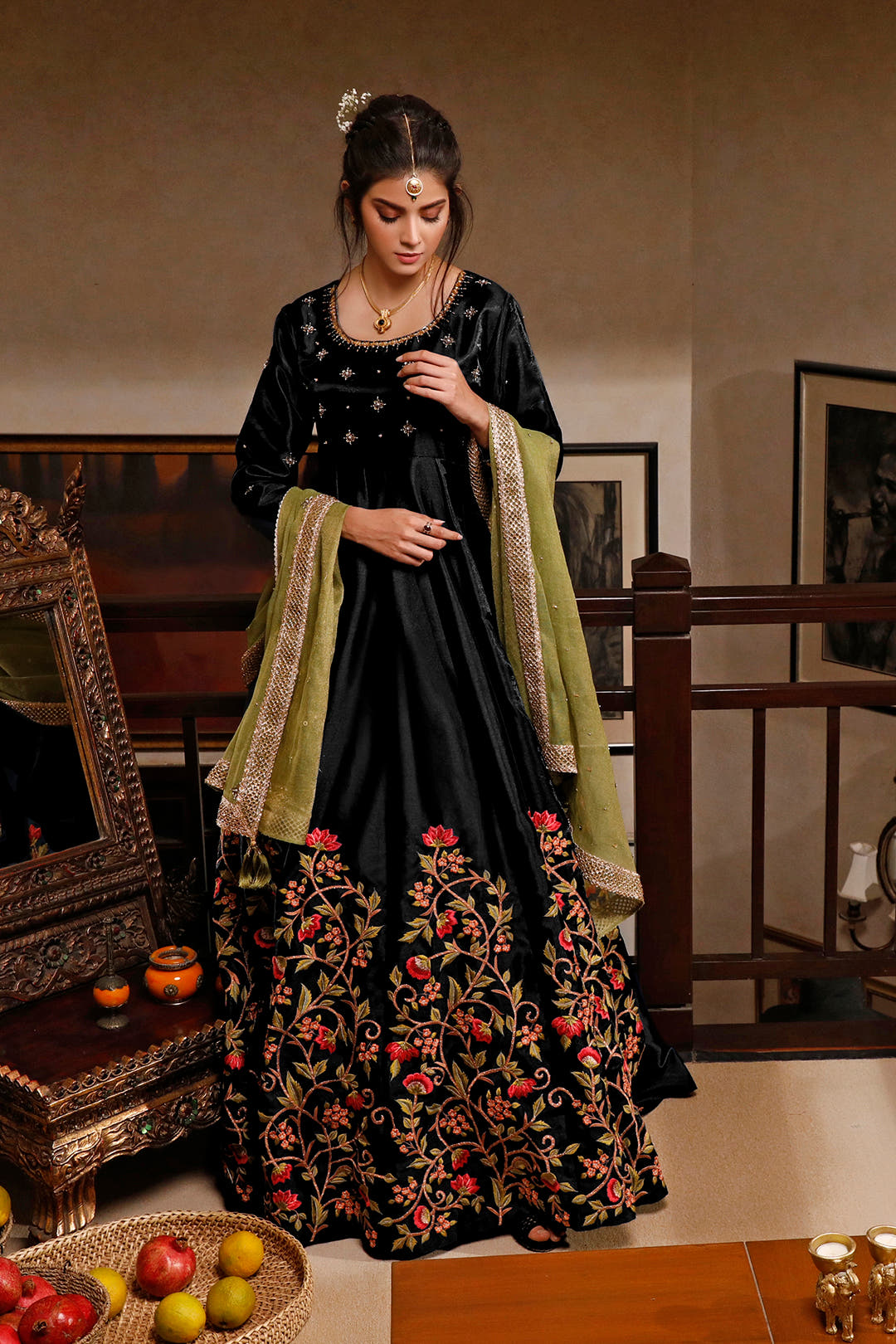 SANA'S red embroidered maxi dress Pakistan Eid