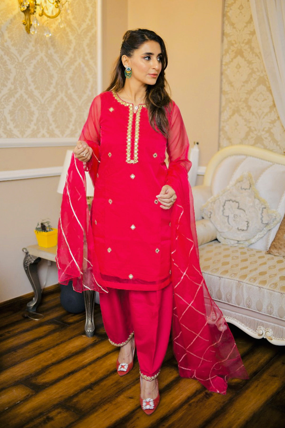 Organza Zari Mirror Embroidery 3pc Suit Mom & Me | Meerab Festive Edit | S3080 & S123080