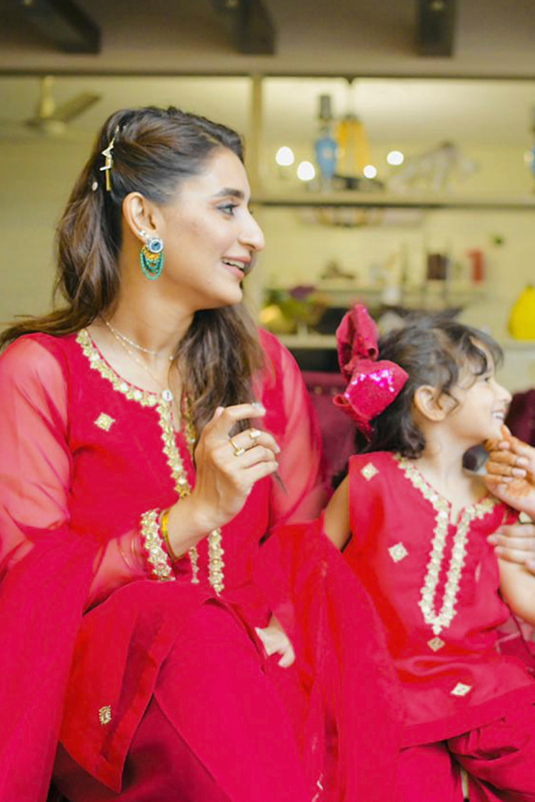 Organza Zari Mirror Embroidery 3pc Suit Mom & Me | Meerab Festive Edit | S3080 & S123080