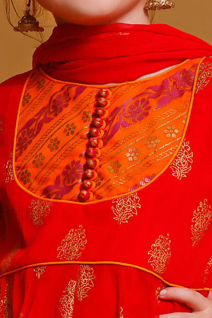 Screen Printed Chiffon Peplum Style Gharara Suit | MEHRU | G3087