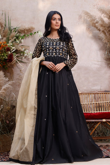 Handwork Embroidered Raw Silk Wedding Maxi | MEHRU | M201963