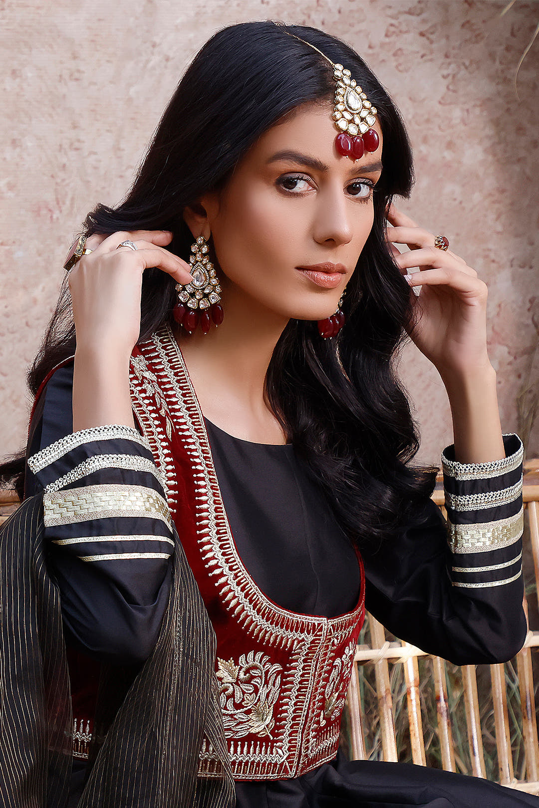 SANA'S red embroidered silk maxi dress Pakistan occasion wear