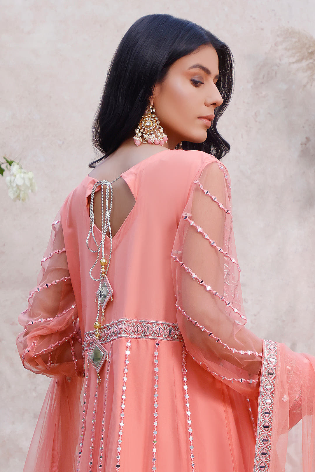 SANA'S red embroidered net maxi dress Pakistan occasion wear