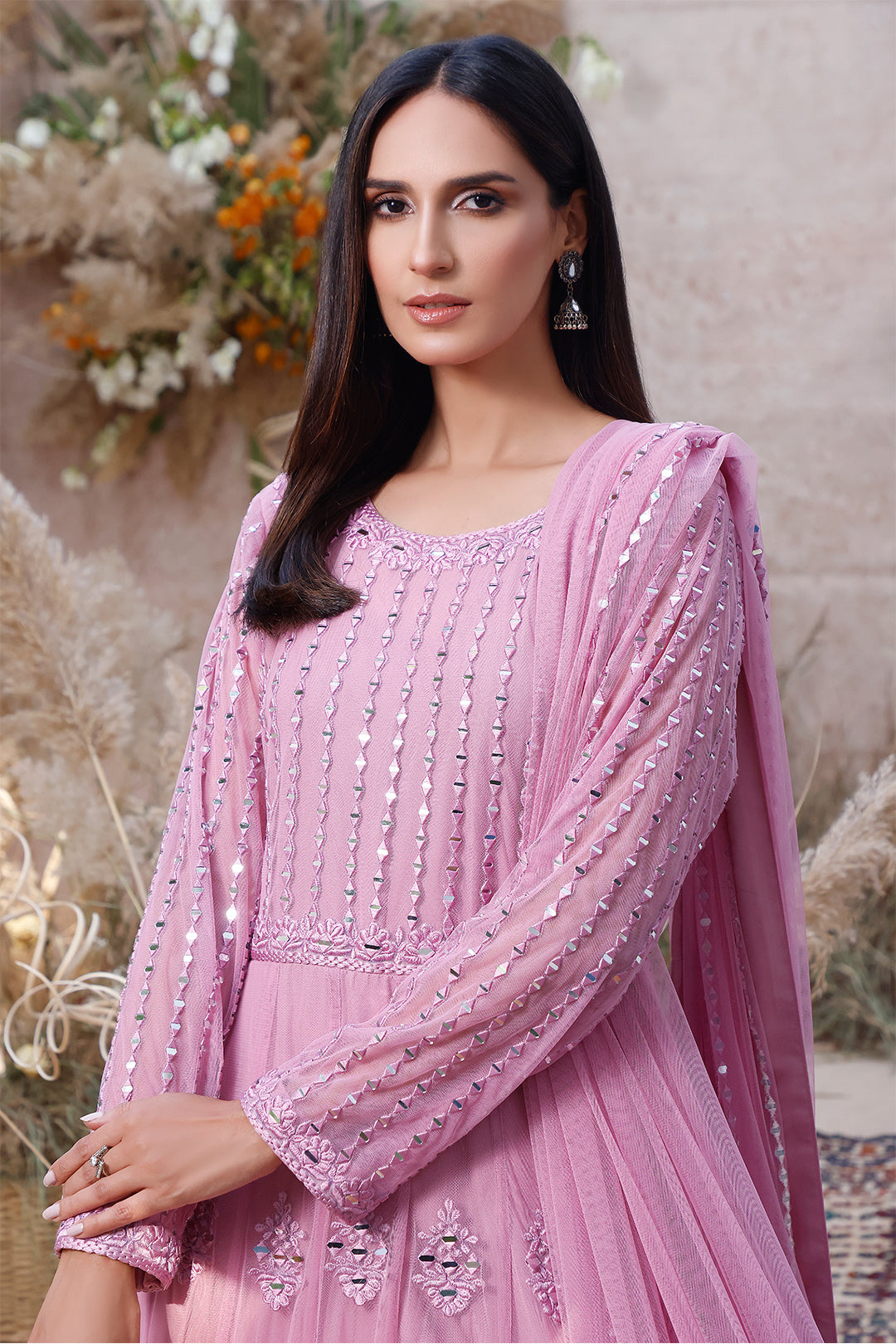 Mirror Embroidered Net Long Maxi | MEHRU | M202156