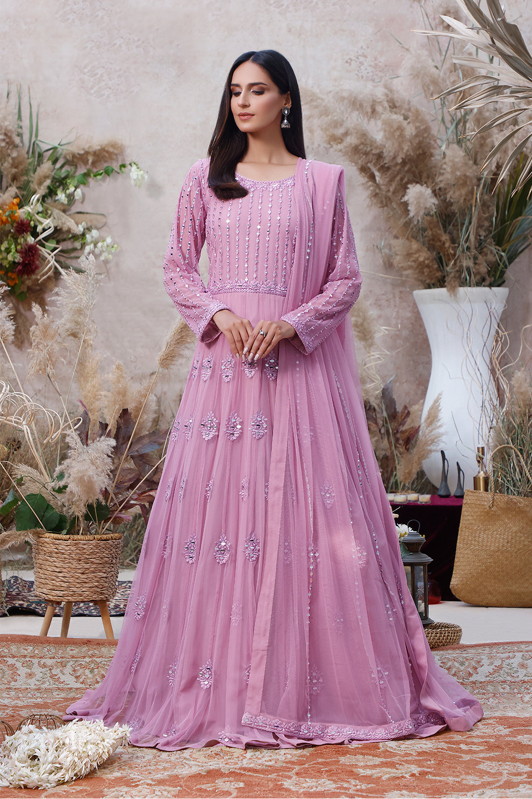 Mirror Embroidered Net Long Maxi | MEHRU | M202156