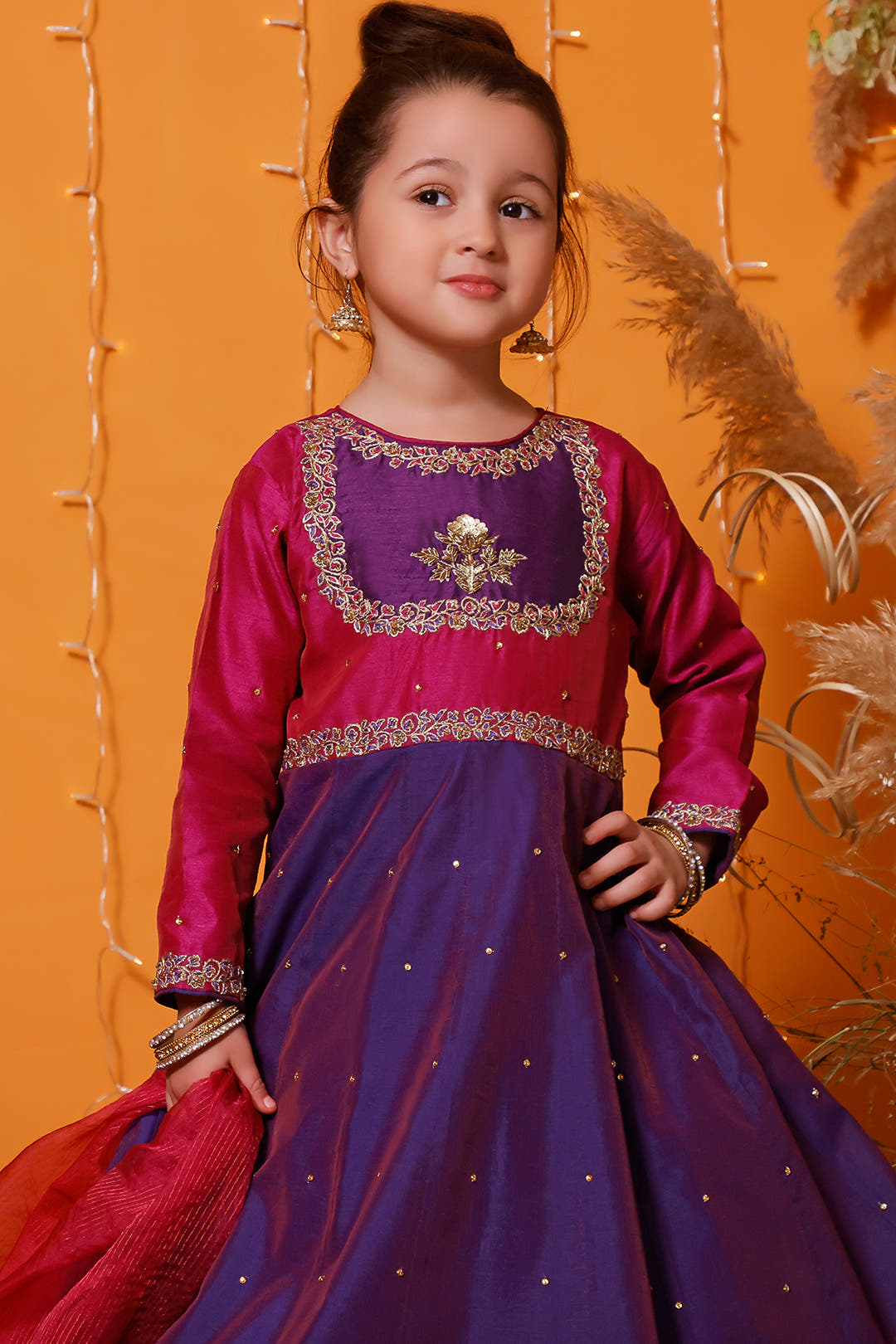 SANA'S red embroidered raw silk maxi dress Pakistan occasion wear