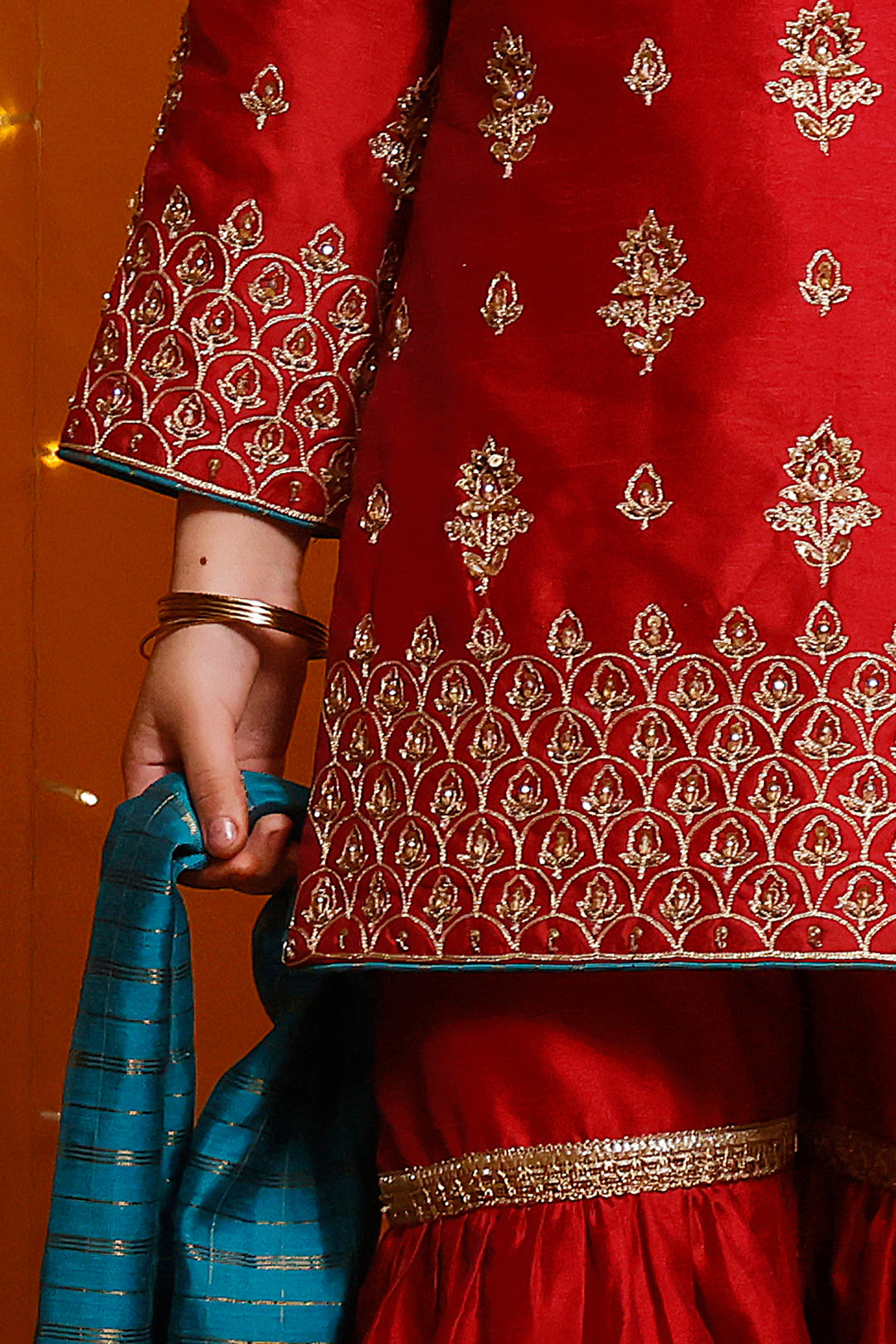 SANA'S red embroidered raw silk gharara suit Pakistan occasion wear