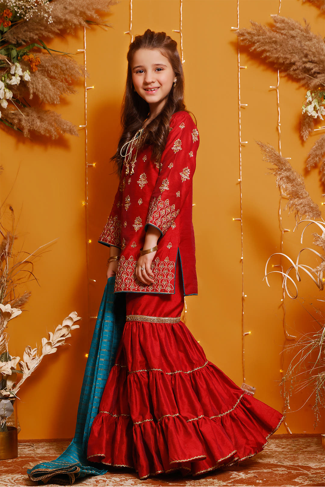 SANA'S red embroidered raw silk gharara suit Pakistan occasion wear