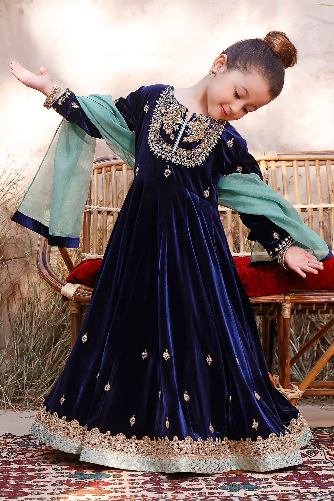 SANA'S red embroidered velvet maxi dress Pakistan occasion wear