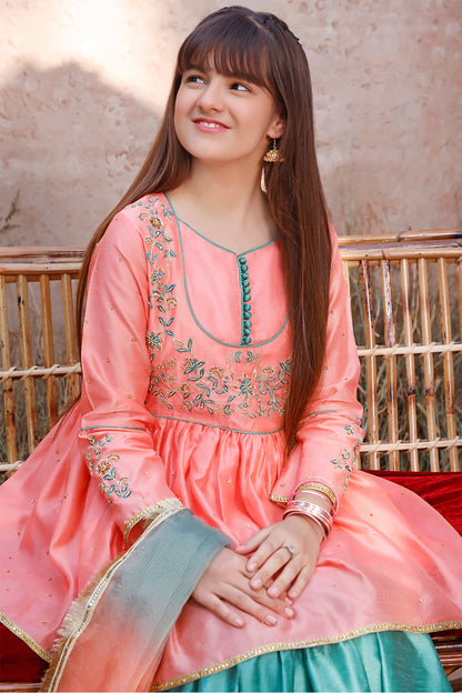 Embroidered Raw Silk Peplum Style Gharara Suit | MEHRU | G3040