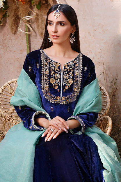 Handwork Embroidered Long Velvet Maxi | MEHRU | M202033