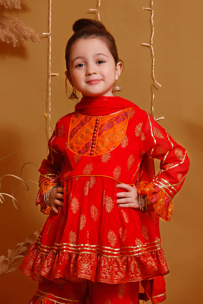 Screen Printed Chiffon Peplum Style Gharara Suit | MEHRU | G3087