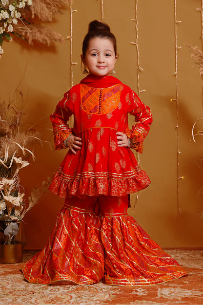 Screen Printed Chiffon Peplum Style Gharara Suit | MEHRU | G3087