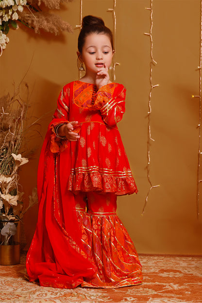 Screen Printed Chiffon Peplum Style Gharara Suit | MEHRU | G3087