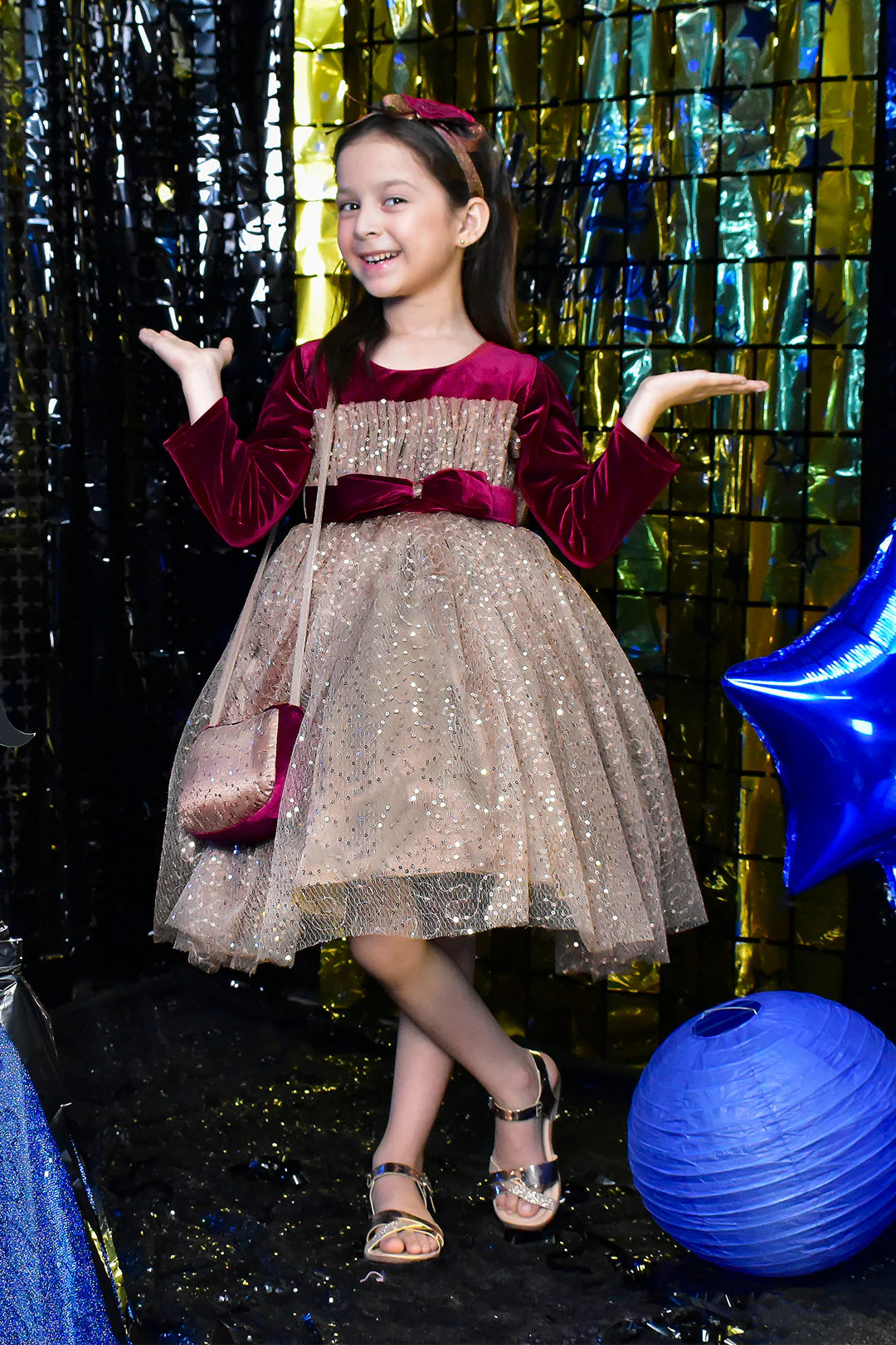 Velvet Body Self Sequins Net Frock | BIRTHDAY BASH | F2183