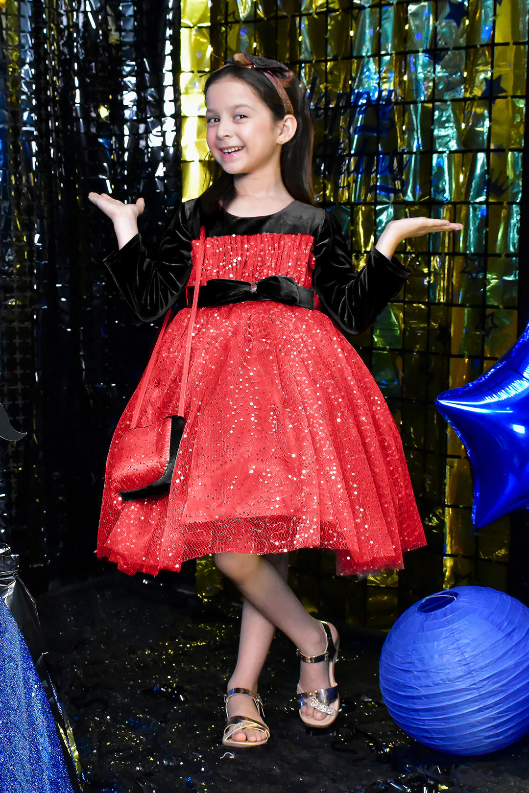 Velvet Body Self Sequins Net Frock | BIRTHDAY BASH | F2183