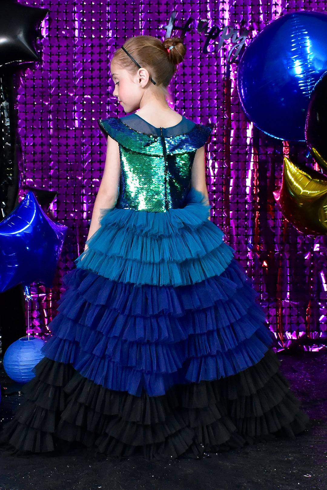 Peacock Colors Sequins Bodice Western Gown | BIRTHDAY BASH | WM3144
