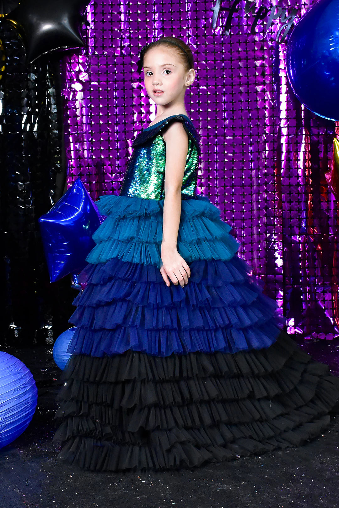 Peacock Colors Sequins Bodice Western Gown | BIRTHDAY BASH | WM3144