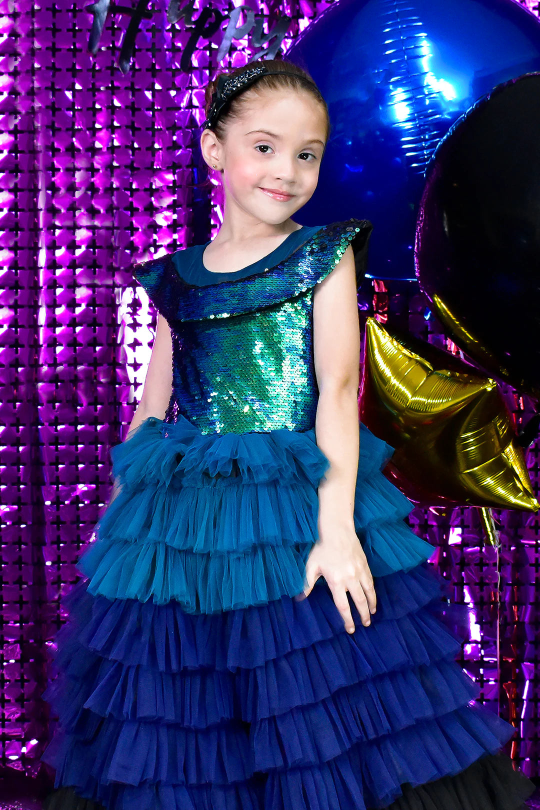 Peacock Colors Sequins Bodice Western Gown | BIRTHDAY BASH | WM3144