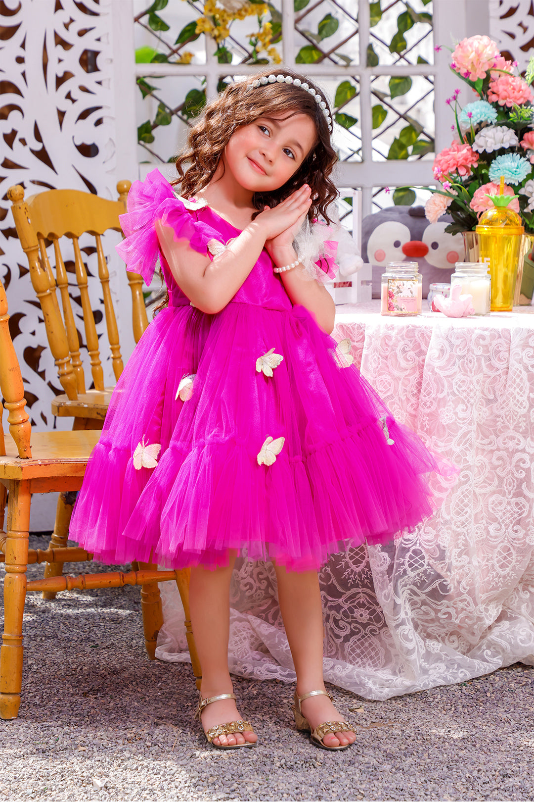 Solid Colored Net Butterflies Applique Frock | KAIRA | F2133