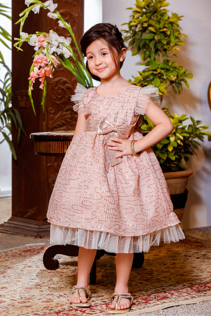 Self Crinkled Sequins Glitter Net Frock | KAIRA | F2048