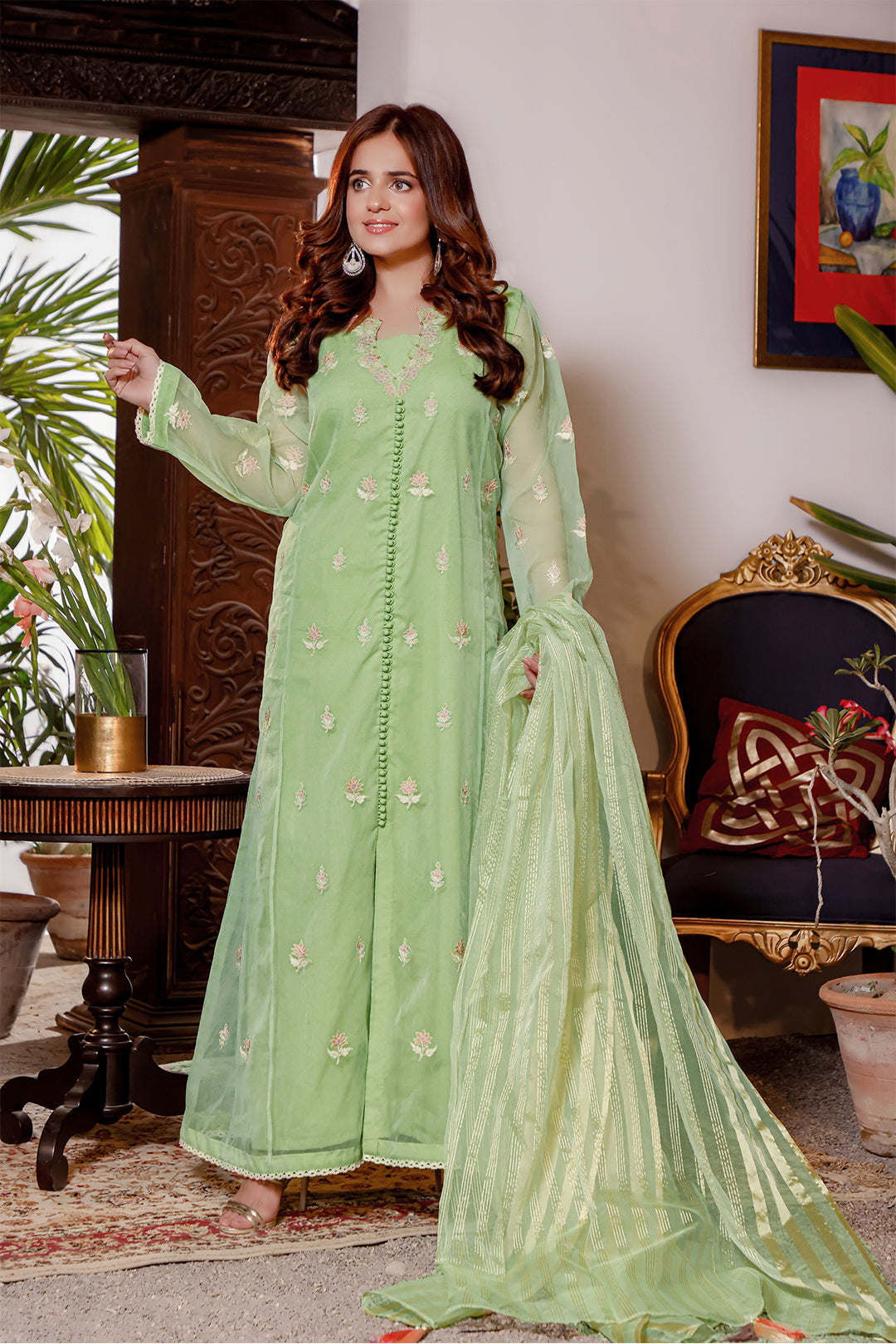 Organza Kalidaar Front Open Style 3pc Suit | KAIRA | S202192