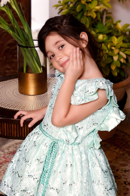 Self Sequins Chantey Lace Frock | KAIRA | F2120