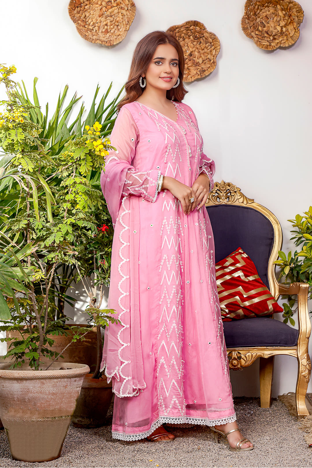 SANA'S red embroidered chiffon suit Pakistan occasion wear