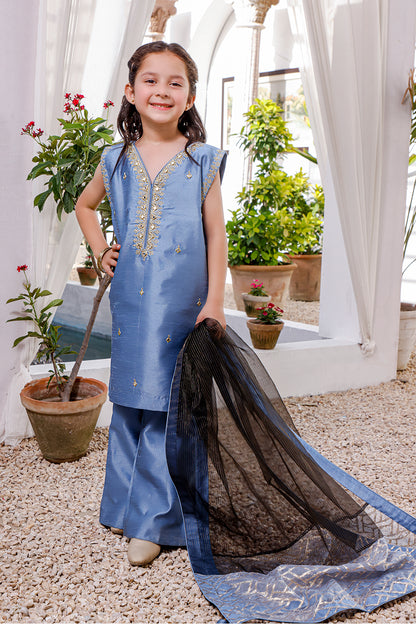 Zari & Mirror Embroidered Raw Silk 3pc Suit | KAIRA | S3104
