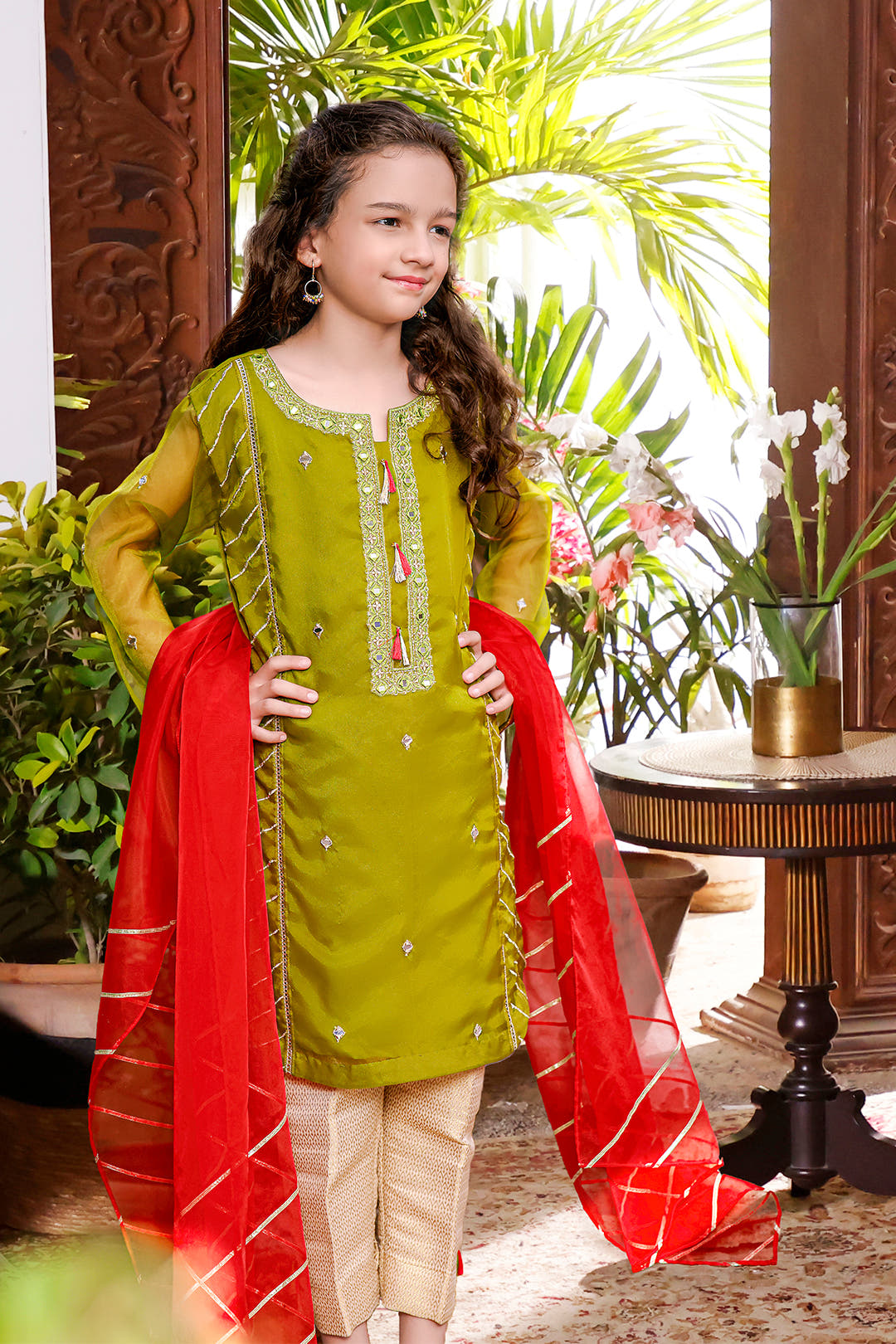 SANA'S red embroidered organza suit Pakistan occasion wear