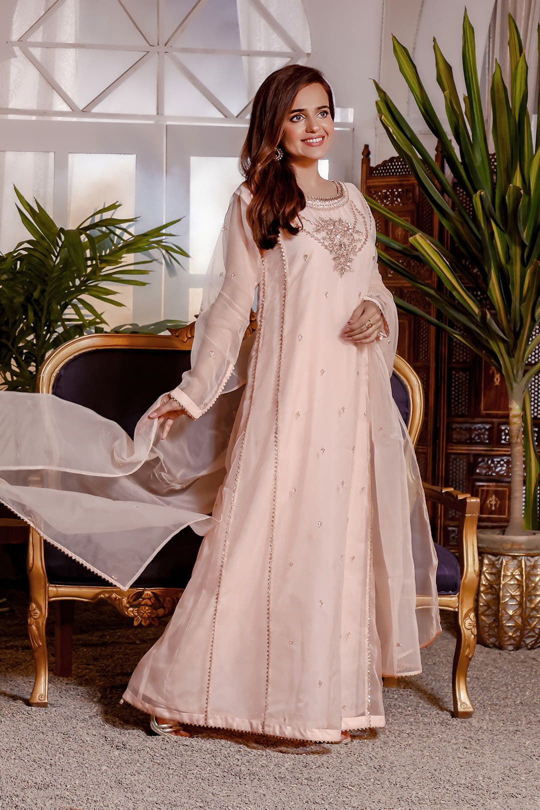 SANA'S red embroidered organza suit Pakistan occasion wear