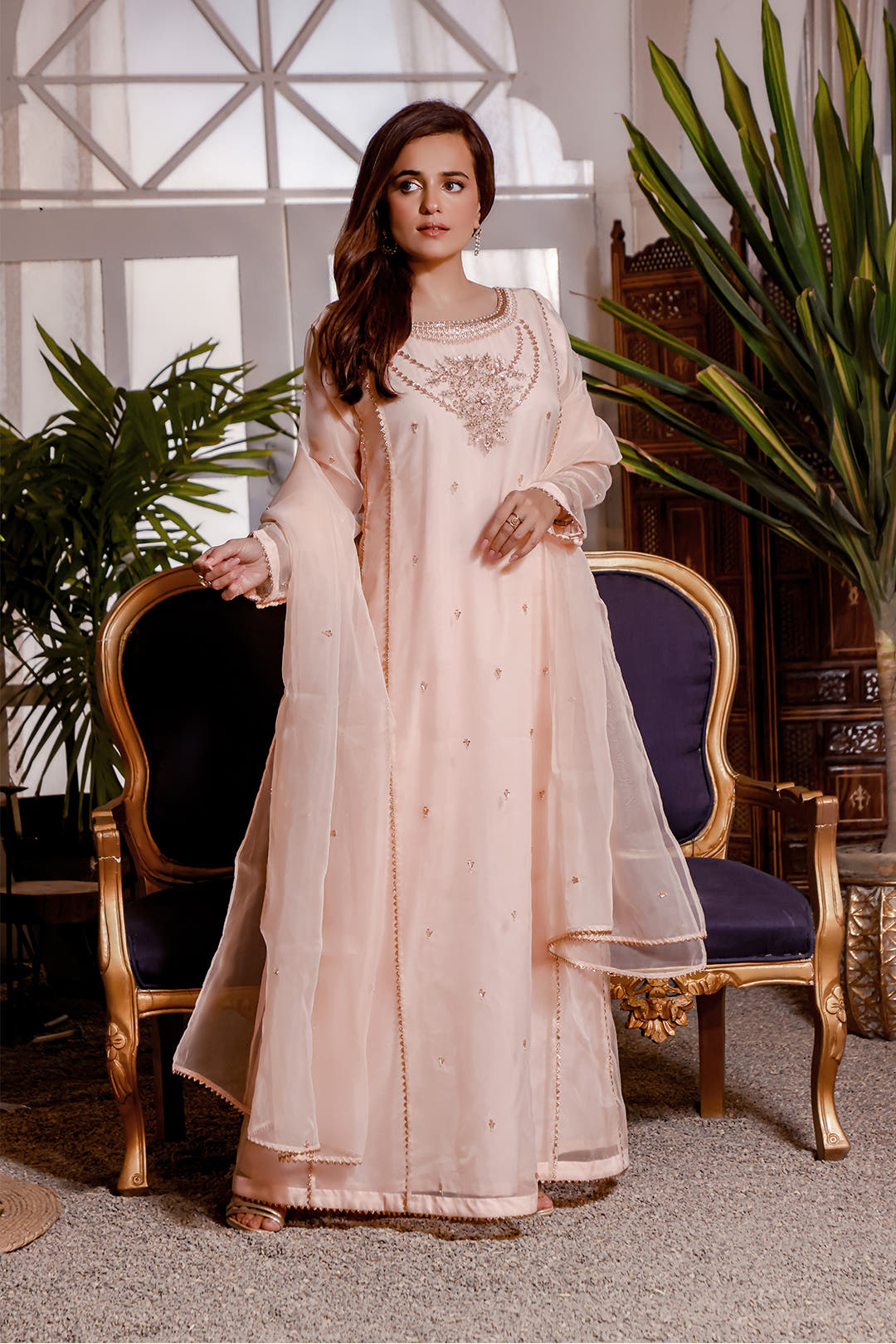 SANA'S red embroidered organza suit Pakistan occasion wear