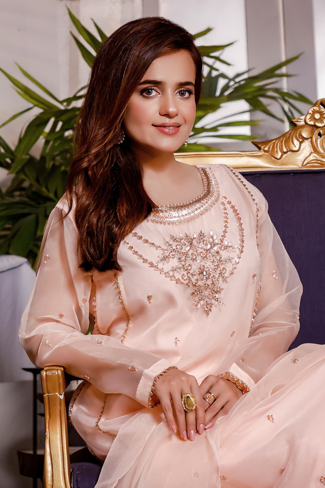 SANA'S red embroidered organza suit Pakistan occasion wear