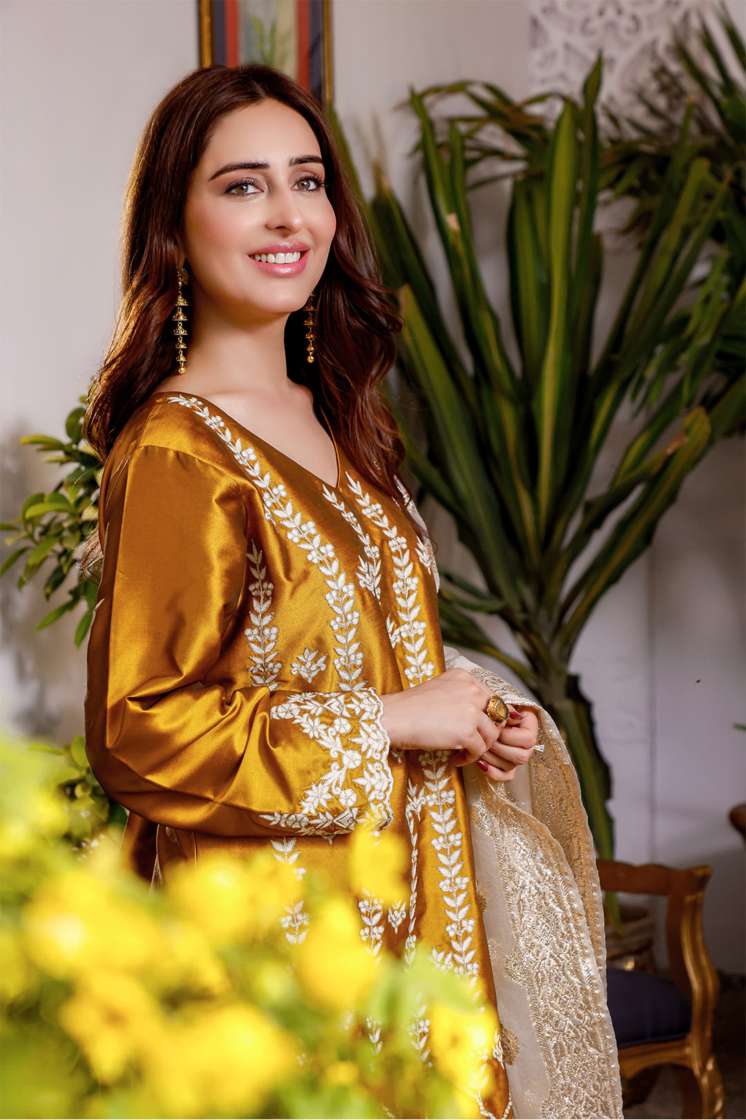 SANA'S red embroidered silk suit Pakistan occasion wear