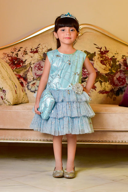 Multi Layers Glitter Net Frock | F2174