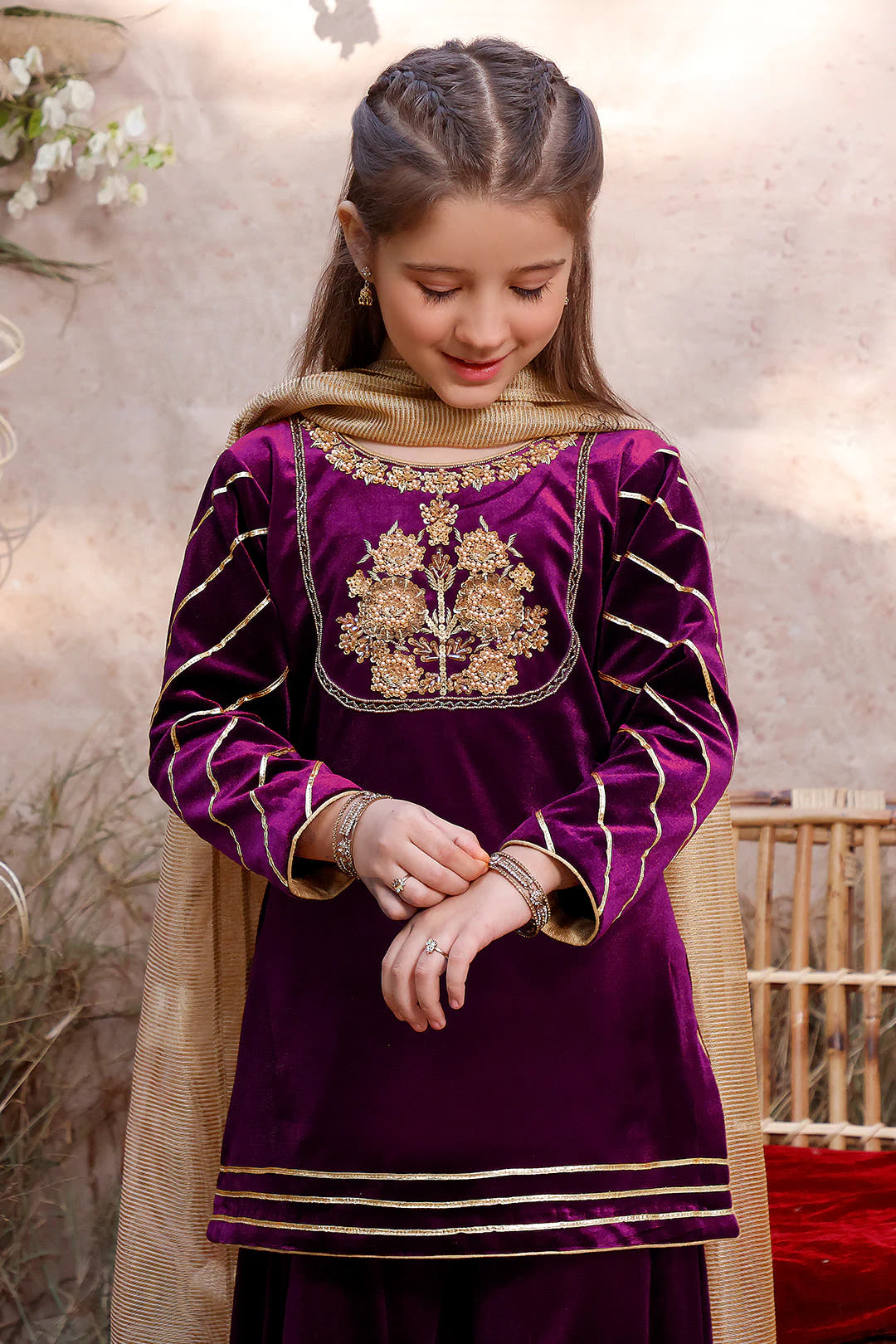 SANA'S red embroidered velvet plazo suit Pakistan occasion wear