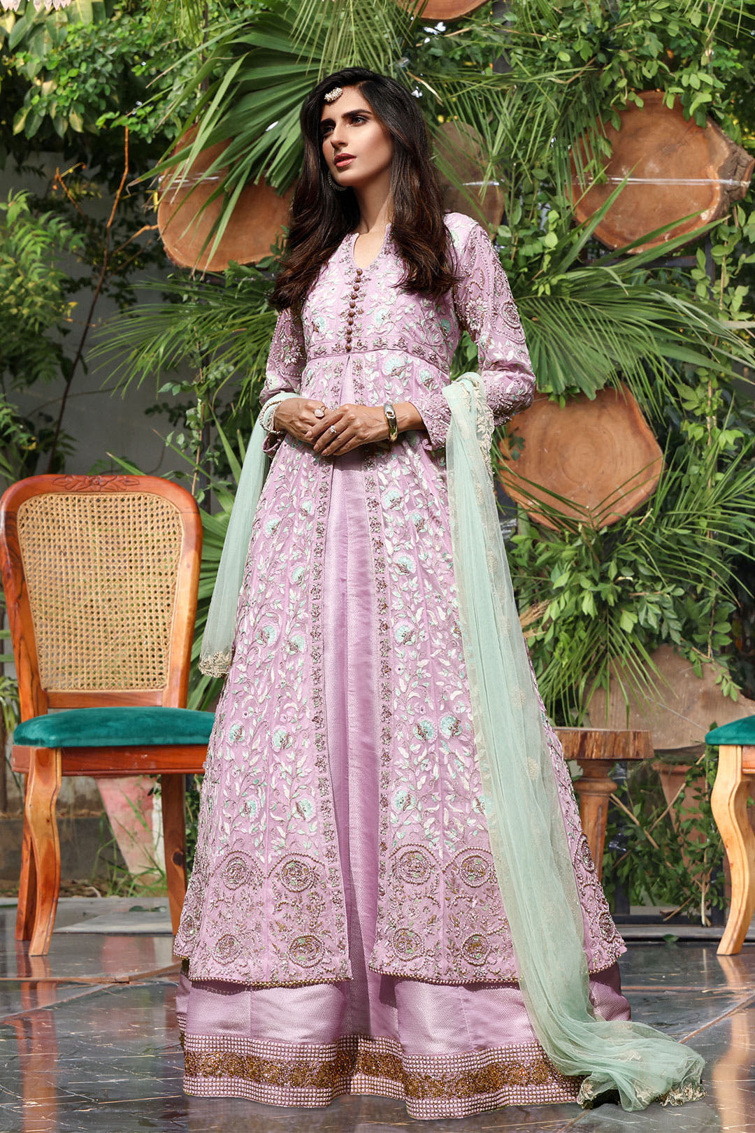 SANA'S red embroidered net maxi dress Pakistan occasion wear