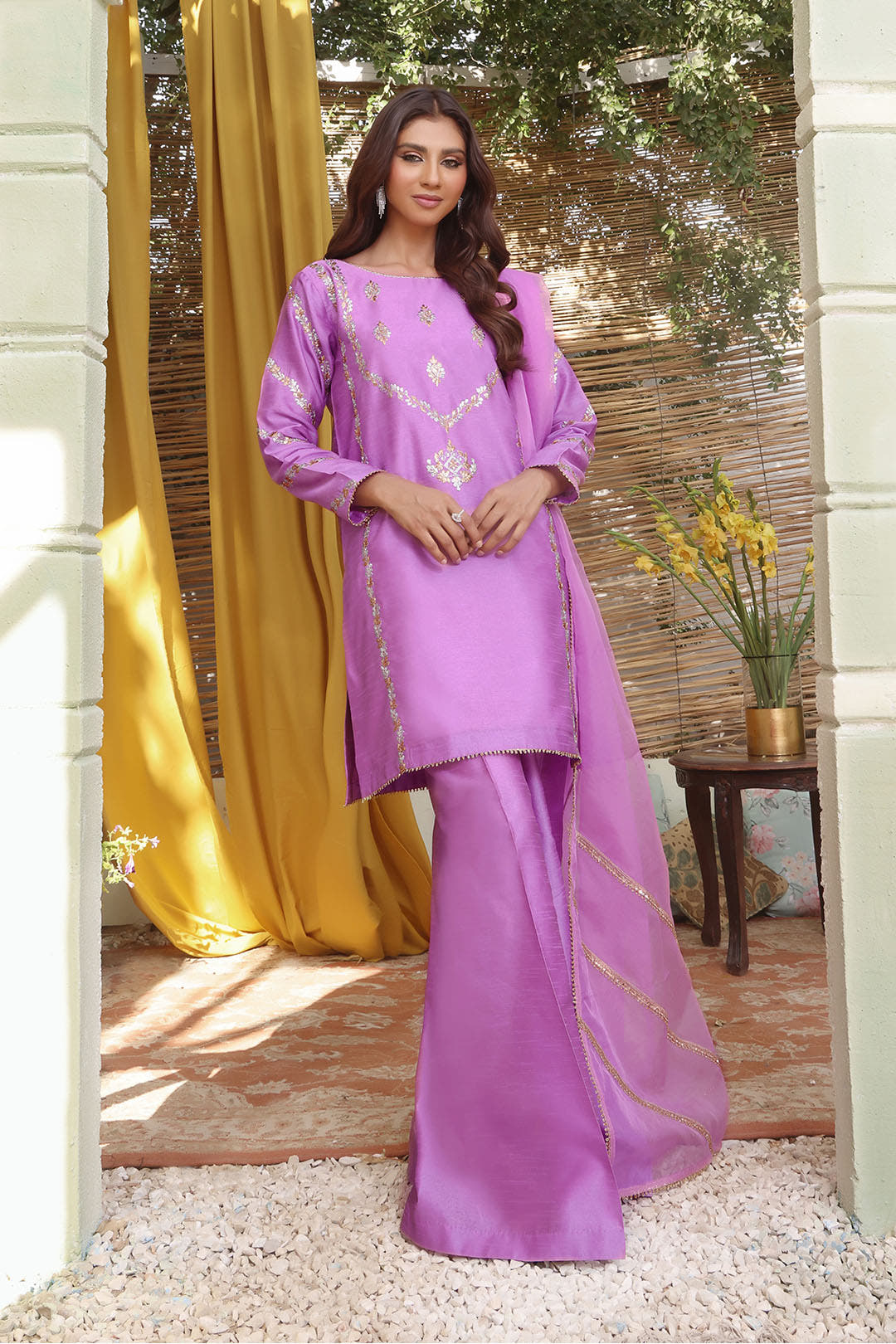 SANA'S red embroidered raw silk suit Pakistan Eid