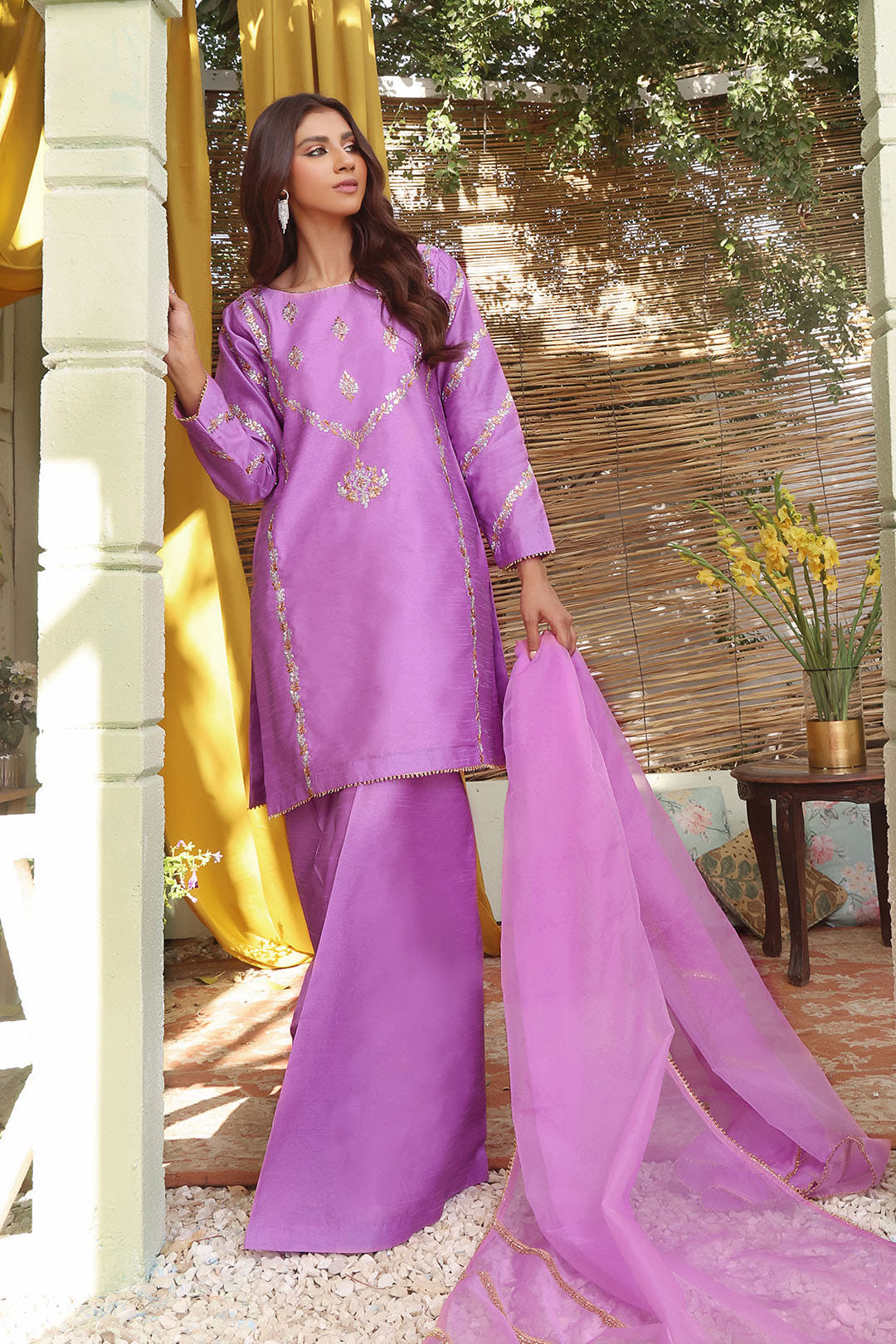 SANA'S red embroidered raw silk suit Pakistan Eid