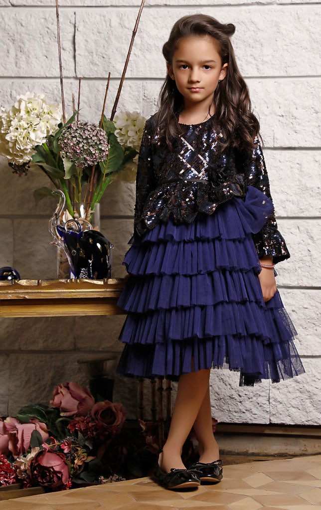 Two Tone Sequins Ruffled Layers Frock | WC1920 | F2045
