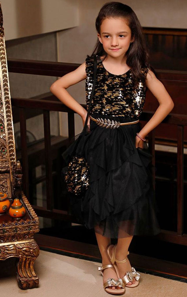 Double Sided Sequins Net Flayer Frock | WC1920 | F2047