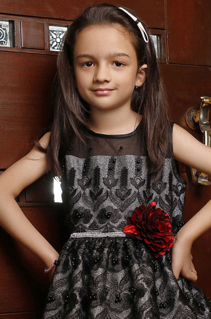 SANA'S red embroidered net frock Pakistan occasion wear