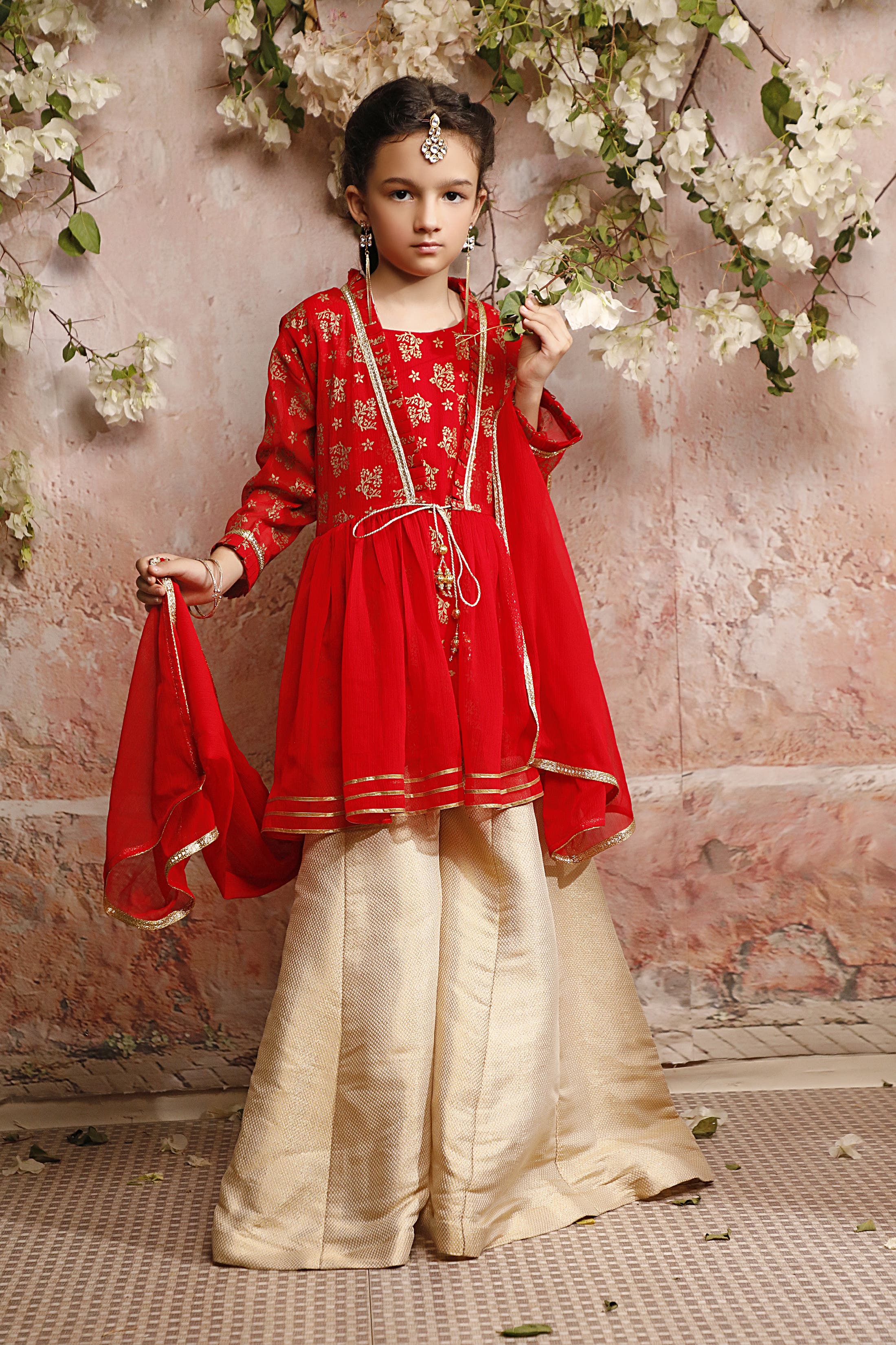 SANA'S red embroidered plazo suit Pakistan occasion wear