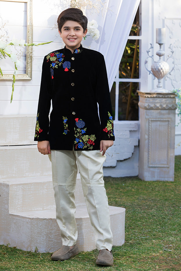 Embroidered Velvet Prince Coat Suit | WC1718 | B508 - SANA'S