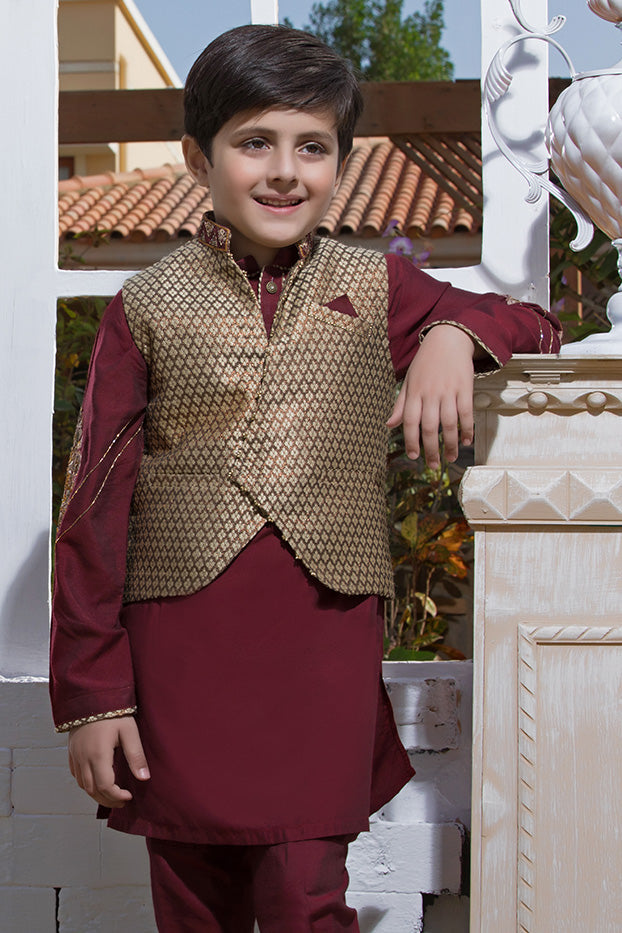 Embroidered Raw Silk Waist Coat Ethnic Suit | WC1718 | B528 - SANA'S