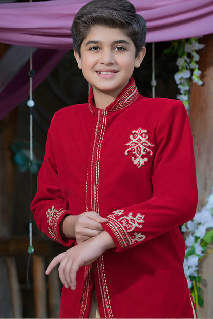 Embroidered Suede Prince Coat Suit | WC1718 | B512 - SANA'S