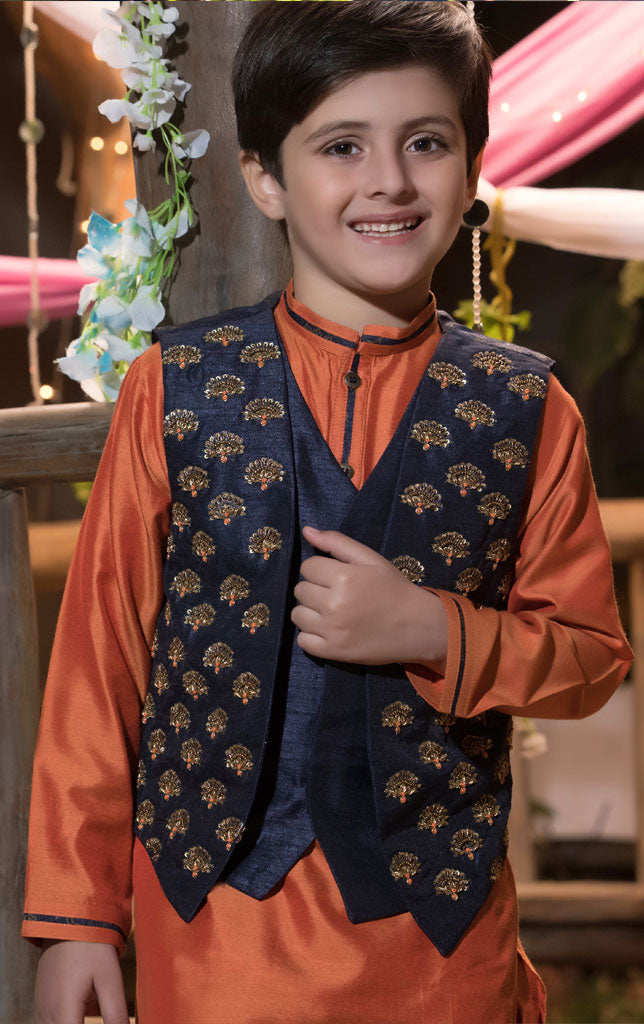 Embroidered Raw Silk Waist Coat Ethnic Suit | WC1718 | B530 - SANA'S