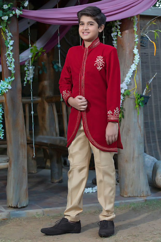 Embroidered Suede Prince Coat Suit | WC1718 | B512 - SANA'S